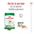 Instructional image showing dry and wet food products with text: Mix dry & wet food for an optimal feeding experience. Includes Royal Canin mini ageing 12+ dry and wet food.