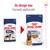 Royal Canin Maxi Adult 140g, ambalaj vechi și nou prezentate. Text: Un design nou, formulă optimizată. Imagine cu câine ciobănesc german pe ambele pachete.