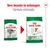 Comparação de embalagens Royal Canin Mini Adult 8+ para cães, com texto: 'Novo desenho da embalagem. Fórmula otimizada'. Mudança de design visível entre os dois sacos.