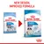Comparison of old and new Royal Canin Puppy Giant packaging, showing updated design and improved formula for puppies over 45 kg, with text: New Design, Improved Formula.