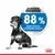 Nachweisbare Ergebnisse: 88% erreichten ein gesünderes Gewicht. Bild eines Hundes neben Royal Canin Logo.