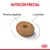 Croqueta con texto: Nutrición precisa, proteína adaptada, L-carnitina. Marca Royal Canin visible en la parte inferior.