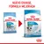ROYAL CANIN PUPPY MINI, cambio de envase y fórmula mejorada. Nuevo paquete muestra: PUPPY 2-10 months/mois MINI, adult weight up to 10 kg. Imagen de cachorro en ambos envases.
