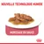 Nouvelle technologie humide, morceaux en sauce présentés sur une assiette. Texte visible : MORCEAUX EN SAUCE. Logo couronne rouge en bas à droite.
