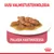 Uusi valmistusteknologia. Palasia kastikkeessa. Lautasella paloja ruskeassa kastikkeessa, Royal Canin -logo alareunassa.
