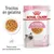 Royal Canin Kitten Up to 12 months, 85 g x12. Trocitos en gelatina, textura suave para los dientes de leche. Imagen de comida húmeda y un gato pequeño en el envase.