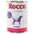 Konzerva Rocco DietCare RENAL, 400 g, Low in Protein, Beef, chicken hearts & pumpkin. Fialová silueta psa a nápisy na bílé etiketě.