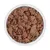 Close-up of wet food in a white bowl, consisting of brown and red meat pieces.