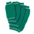 Four green knitted dog jumpers with white stripes and paw badges, suitable for cold weather.