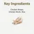 Key ingredients listed: chicken breast, chicken broth, rice. Image shows shredded chicken pieces.