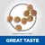 Kibble pieces shown with approximate size 4 by 7.5 millimetres and the phrase 'Great Taste' displayed below.