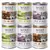 Six cans labelled Wolf of Wilderness in three varieties: Oak Woods, Green Fields, and Wild Hills. Each can states 100% grain-free and contains 400g.