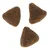 Three triangular pieces of dry pet food shown close up to display shape and texture.