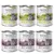 6 conserve Wolf of Wilderness Senior, 3 Green Fields cu pui și miel, 3 Wild Hills cu rață și vițel, 800g fiecare. Text vizibil: 100% grain free recipe, free-range meat.