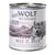 Wolf of Wilderness Little 100% grain-free, Wild Hills Junior, can 800 g. Texte en anglais : duck & veal with fruits of the forest, roots and wild herbs.