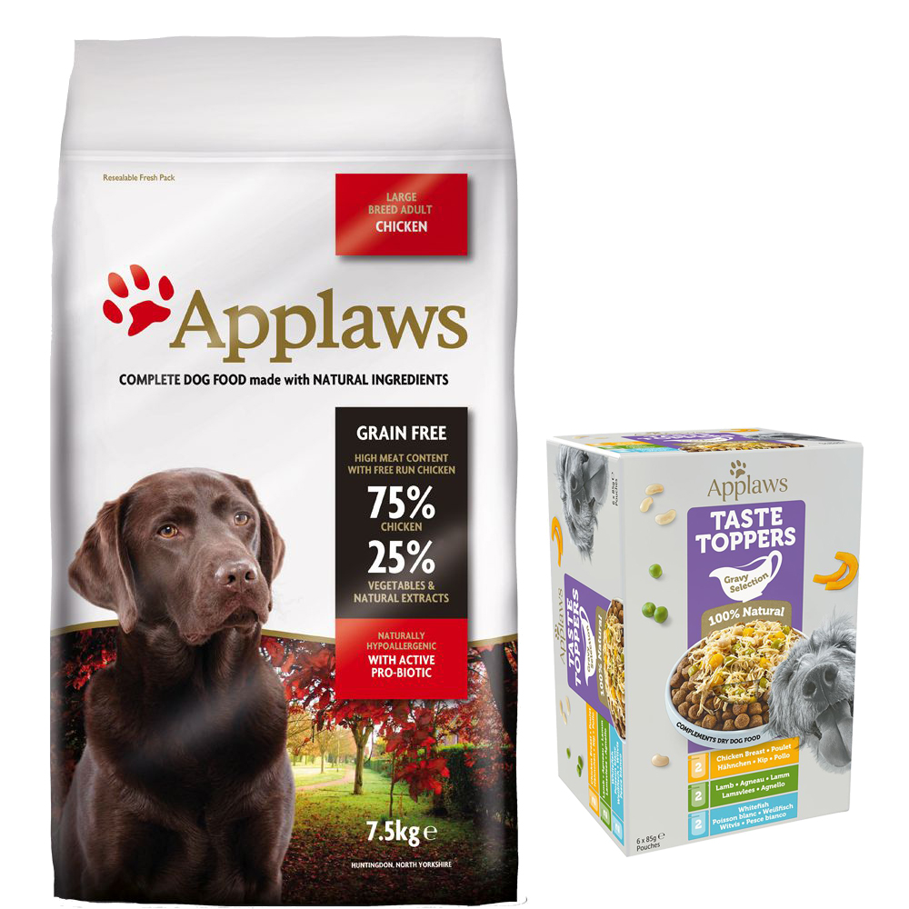 Applaws granule 7,5 kg / 15 kg + Applaws Taste Toppers v omáčce 6x85 g zdarma - Adult Large Breed Chicken 7.5 kg + Taste Topperes (omáčka)