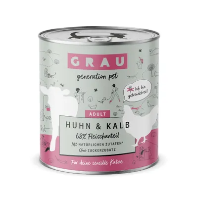 GRAU Adult, bez zbóż, 6 x 800 g - Kurczak i cielęcina