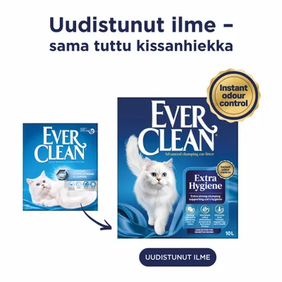 Ever Clean Advanced paakkuuntuva kissanhiekka Extra Hygiene, 10 l. Välitön hajunhallinta. Uusi ulkoasu, sama koostumus.