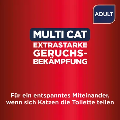 MULTI CAT, extrastarke Geruchsbekämpfung, ADULT. Für ein entspanntes Miteinander, wenn sich Katzen die Toilette teilen. MULTI CAT, extrastarke Geruchsbekämpfung, ADULT. Für ein entspanntes Miteinander, wenn sich Katzen die Toilette teilen.