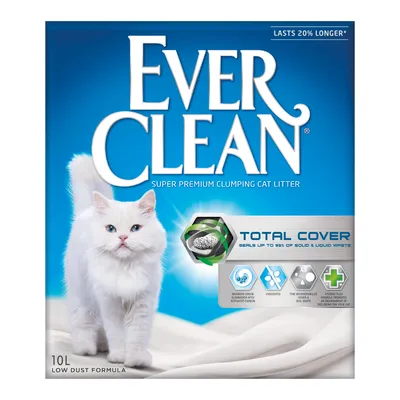 Ever Clean Super Premium Klumpstreu für Katzen, Total Cover Technologie, versiegelt bis zu 99% von festem und flüssigem Abfall, 10L, staubarme Formel, geruchlos, mit Aktivkohle.