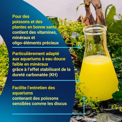 Pour des poissons et des plantes en bonne santé : contient des vitamines, des minéraux, des oligo-éléments. Particulièrement adapté aux aquariums d'eau douce pauvres en minéraux. Facilite l'entretien des poissons sensibles. Pour des poissons et des plantes en bonne santé : contient des vitamines, des minéraux, des oligo-éléments. Particulièrement adapté aux aquariums d'eau douce pauvres en minéraux. Facilite l'entretien des poissons sensibles.
