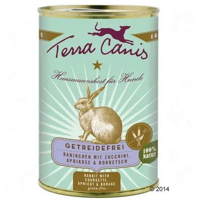 Terra Canis Hausmannskost für Hunde, GETREIDEFREI, królik z cukinią, morelą i ogórecznikiem, 100% Natur. Rabbit with courgette, apricot & borage, grain-free.