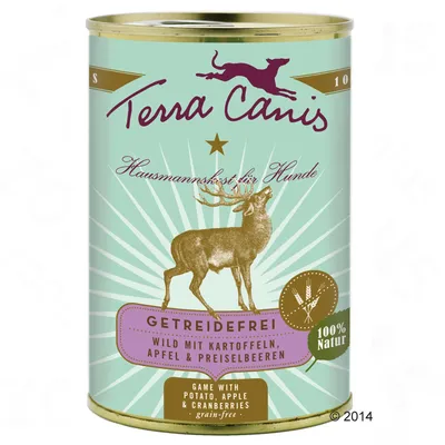 Terra Canis Hausmannskost für Hunde, GETREIDEFREI, wild mit kartoffeln, apfel & preiselbeeren, 100% natur. Game with potato, apple & cranberries, grain-free.