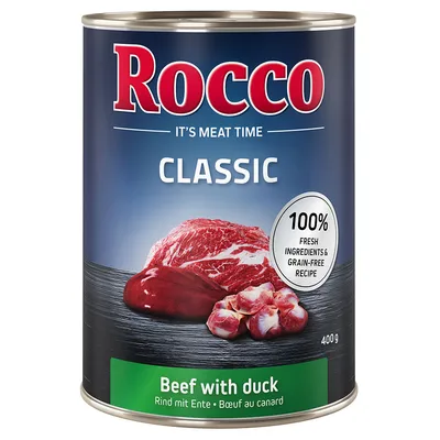Rocco Classic våtfoder, sort Beef with Duck, 400g burk. 100 % färska ingredienser, spannmålsfritt recept.