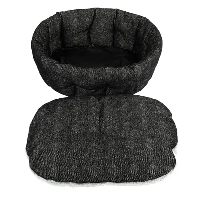 Letto per animali nero, imbottito, con cuscino rimovibile. Materiale con superficie testurizzata.