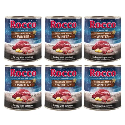 Rocco Seasonal Menu Winter, kalkon med potatis, 800 g burk. Sex burkar synliga.