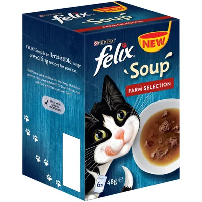 25% reducere! 18 x 48 g Felix Soup Hrană Umedă Pisici - Farm Selection  (18 x 48 g)