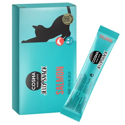 Cosma Jelly Snack Salmon, Pure Fish in Jelly, grain-free recipe, pack of 8 x 14g single portions.