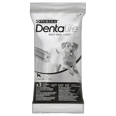 Purina DentaLife Daily Oral Care für Hunde, Large/Maxi 25-40 kg, Packung mit 3 Sticks. Zahnpflegeprodukt zur täglichen Anwendung.