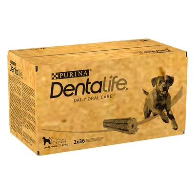 Purina Dentalife Daily Oral Care, Packung mit 2x36 Stück für grosse Hunde (25-40 kg). Zahnpflege-Snacks zur Unterstützung der Mundhygiene.