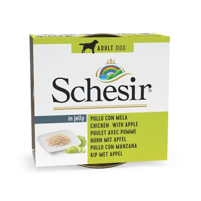 Schesir Adult Dog in Jelly, chicken with apple.