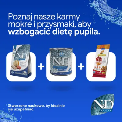 ND Ocean karma sucha, karma mokra i przysmaki dentystyczne. Opracowane naukowo, aby uzupełniać żywienie. ND Ocean karma sucha, karma mokra i przysmaki dentystyczne. Opracowane naukowo, aby uzupełniać żywienie.