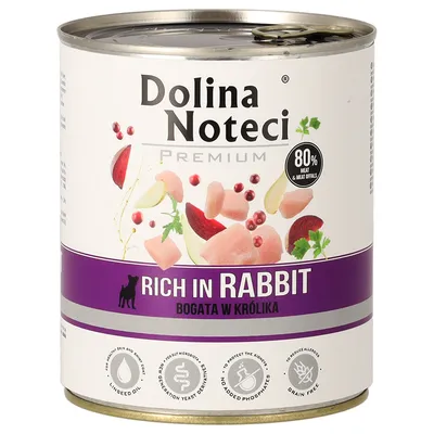 Dolina Noteci Premium Nassfutter, Rich in Rabbit, 80% Fleisch und Innereien, mit Leinsamenöl, ohne zugesetzte Phosphate, getreidefrei.