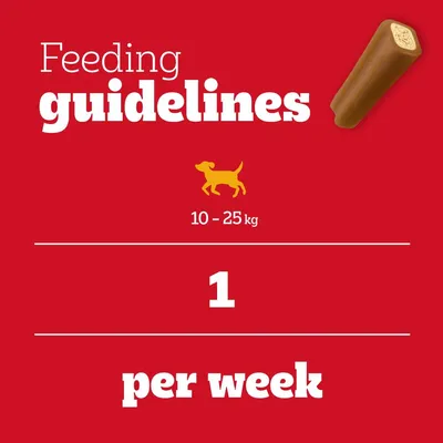 Feeding recommendation: For dogs weighing 10–25 kg, 1 piece per week.