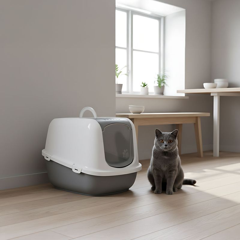 Moderna Gray Enclosed Litter Box For Cats, Large