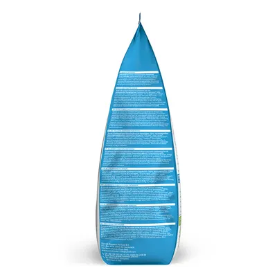 Zijkant van een blauwe verpakking met meertalige productinformatie en instructies, tekst niet leesbaar. Merknaam of productnaam niet zichtbaar.