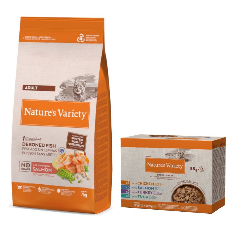 7 кг Nature's Variety + Nature's Variety Bites Mix (4 сорта) в соусе 12 x 85 г в подарок!