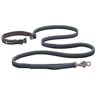 Ruffwear kutyapóráz és nyakörv, rugalmas, szürke, fémcsattal és pattintható zárral.