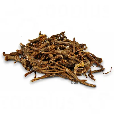 Dried roots, brown colour, loosely arranged. Product image shows natural ingredients without packaging.