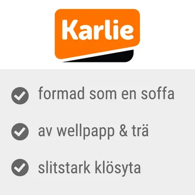 Karlie, formad som en soffa, av wellpapp & trä, slitstark klösyta