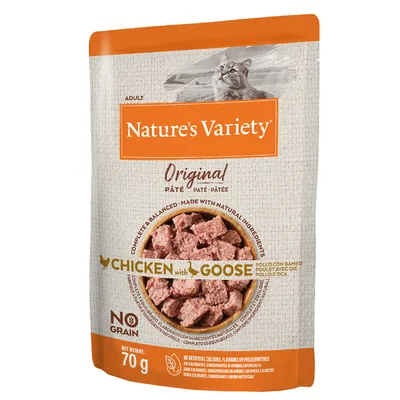 Nature's Variety Original паштет для взрослых кошек, вкус курица с гусем, без зерна, 70 г. Без искусственных красителей, ароматизаторов и консервантов.