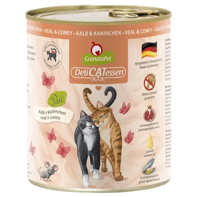 GranataPet DeliCATessen Paté Kalb & Kaninchen. Hergestellt in Deutschland, ohne Tierversuche, ohne Getreide, mit Granatapfelkernen, Lachsöl und Grünlippmuschel.