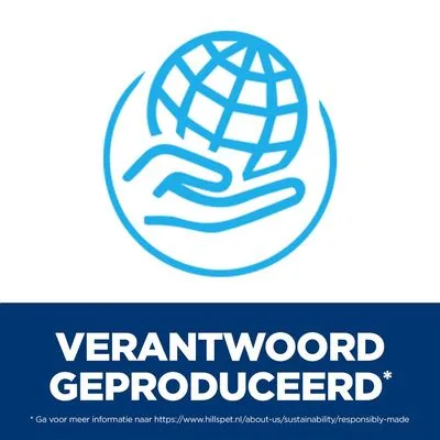 VERANTWOORD GEPRODUCEERD* Ga voor meer informatie naar https://www.hillspet.nl/about-us/sustainability/responsibly-made