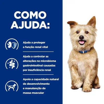 Texto: Como ajuda: Ajuda a proteger a função renal vital. Ajuda a controlar as alterações no microbioma gastrointestinal causadas por insuficiência renal. Apoia a capacidade natural de desenvolvimento e manutenção de massa muscular.