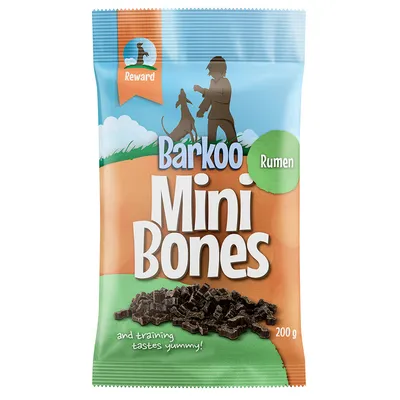 Barkoo Mini Bones rumen, reward snacks for training, pack size 200g.