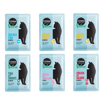 Sparepakke: 18 x 50 g Cosma Nature portionsposer - Mix: 6 varianter